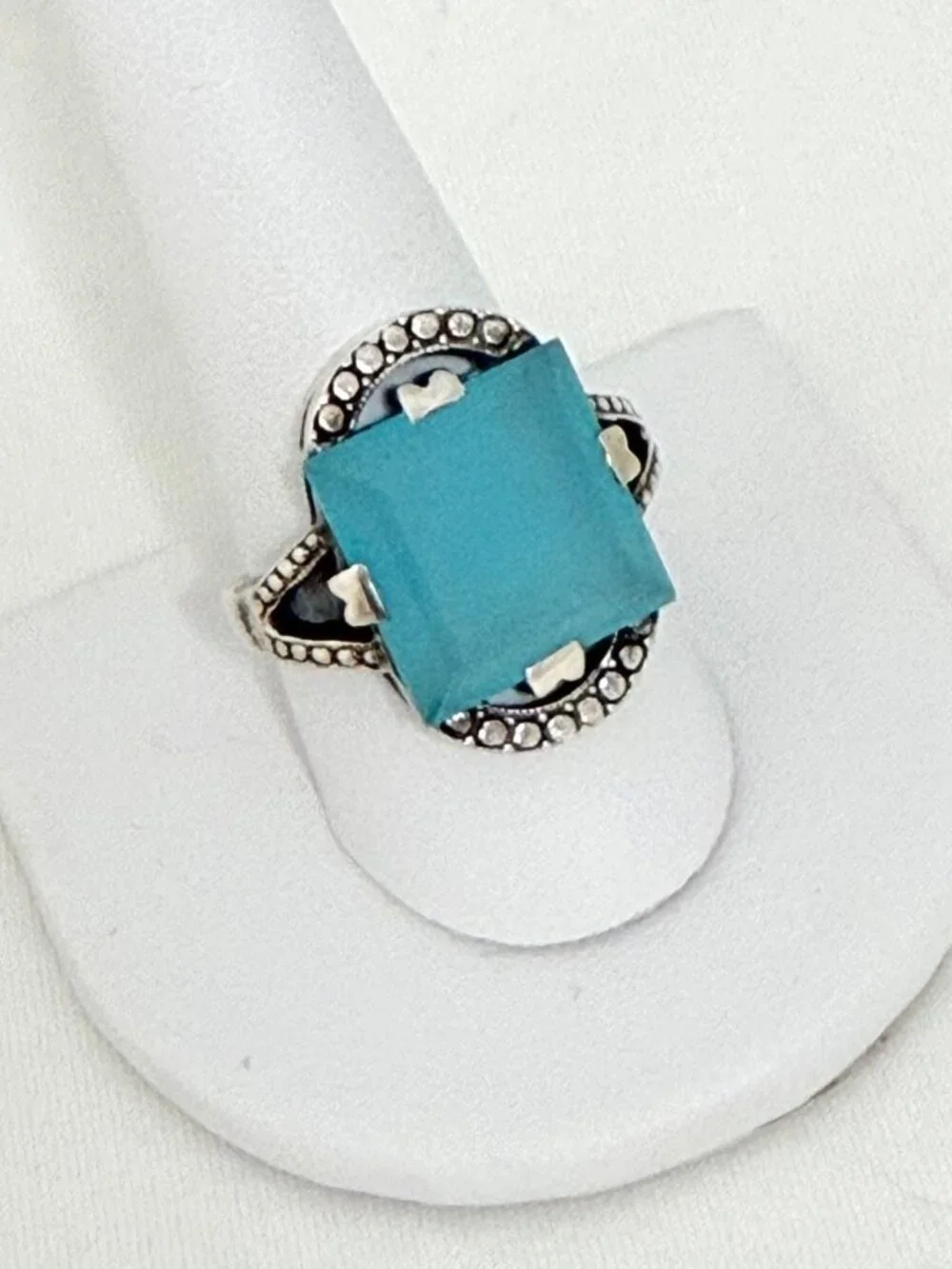 Nicky Butler Sterling Silver Chalcedony Deco Arch Ring Size 10 with Box